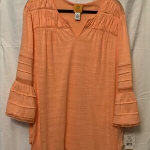 Ruby Rd. Orange Bell Sleeve Blouse with Pleated Details